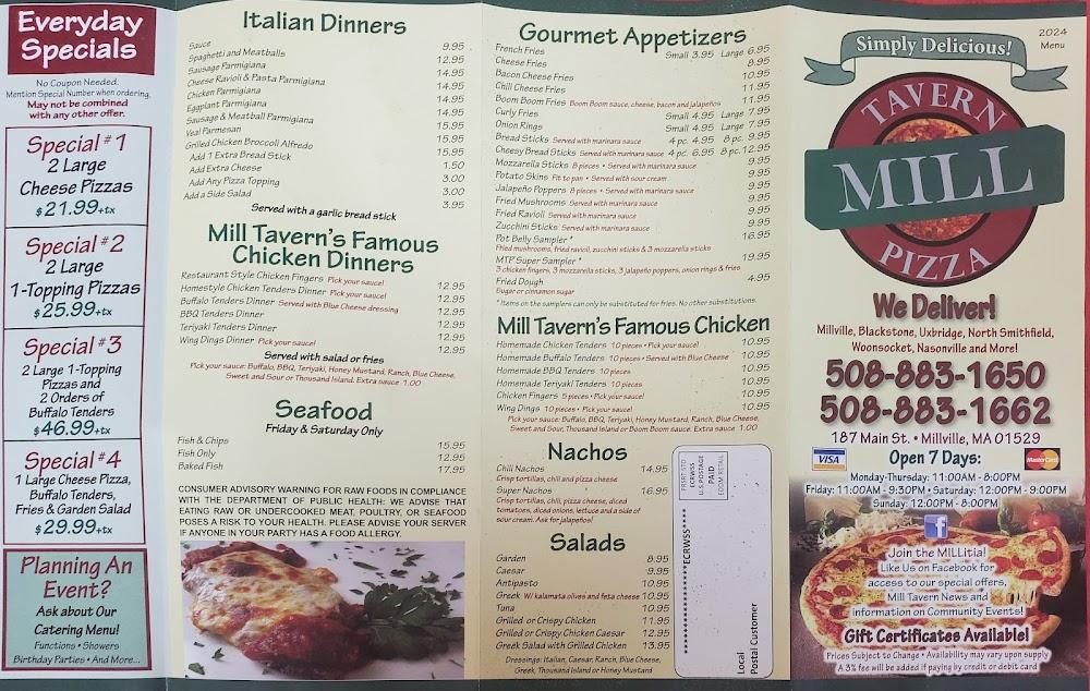Mill Tavern Pizza Menu image 1
